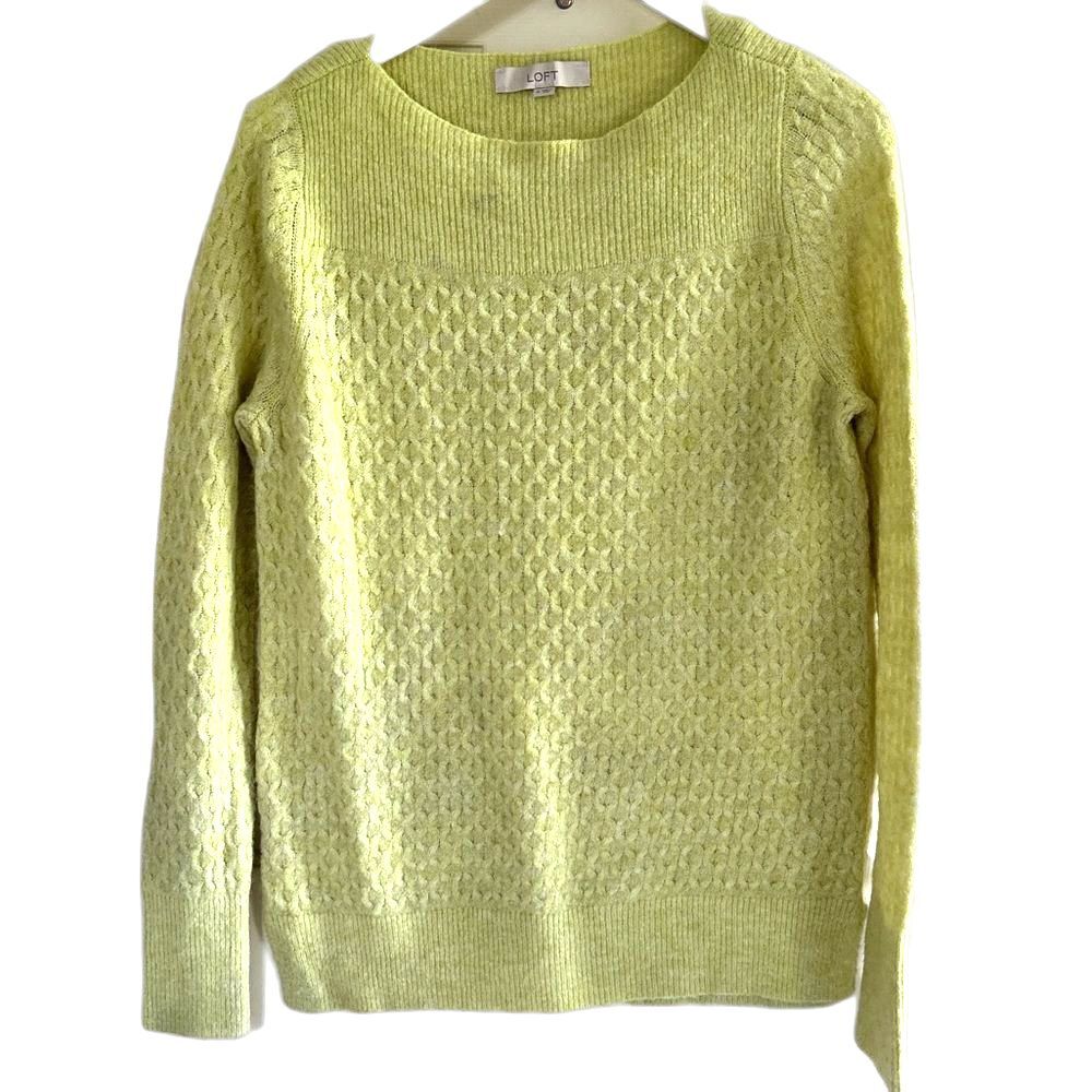 LOFT Yellow Green Sweater Longsleeve Crewneck Womens Medium 8 10 Top
